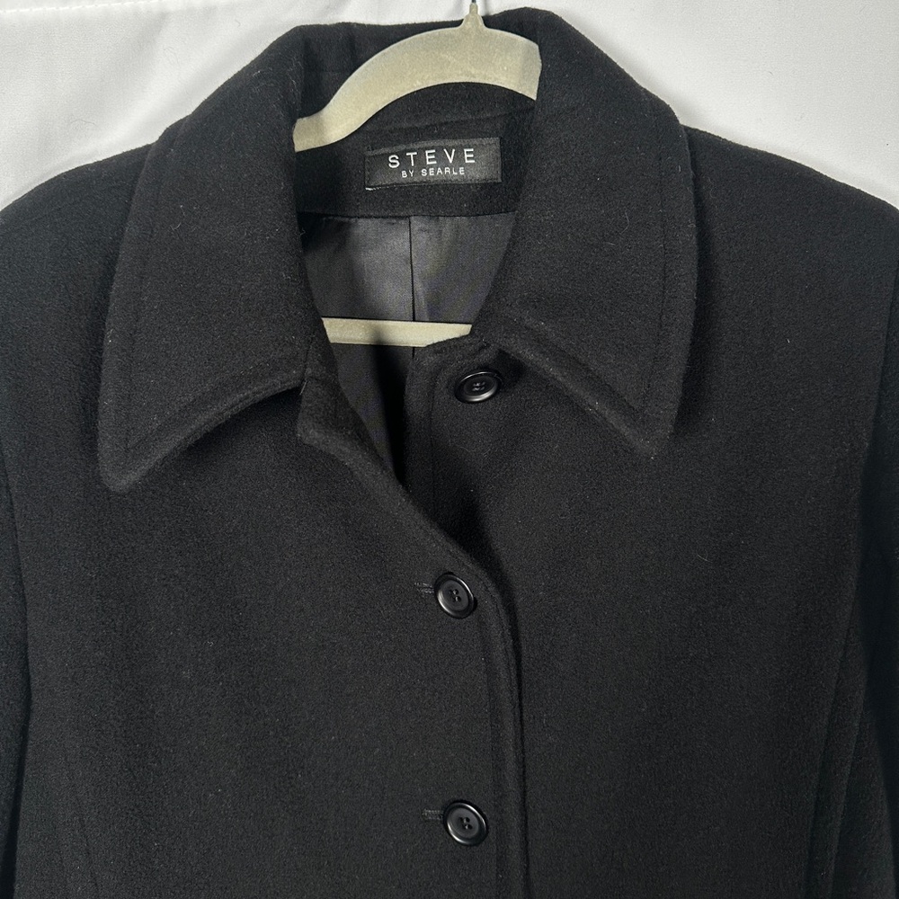 Steve By Searle Long Wool Cashmere Overcoat Black Size 10 - Picture 4 of 12
